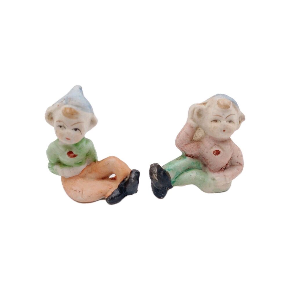 Vtg Bisque Ceramic Elves Pixies Gnomes Japan Lot Of 2